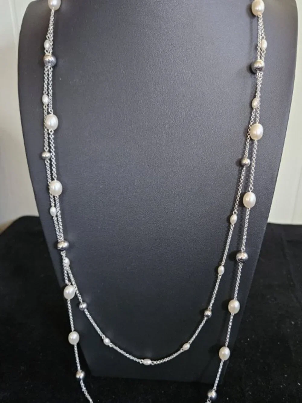 Vintage AVON Faux Pearl and Silvertone Beads Layered Necklace
